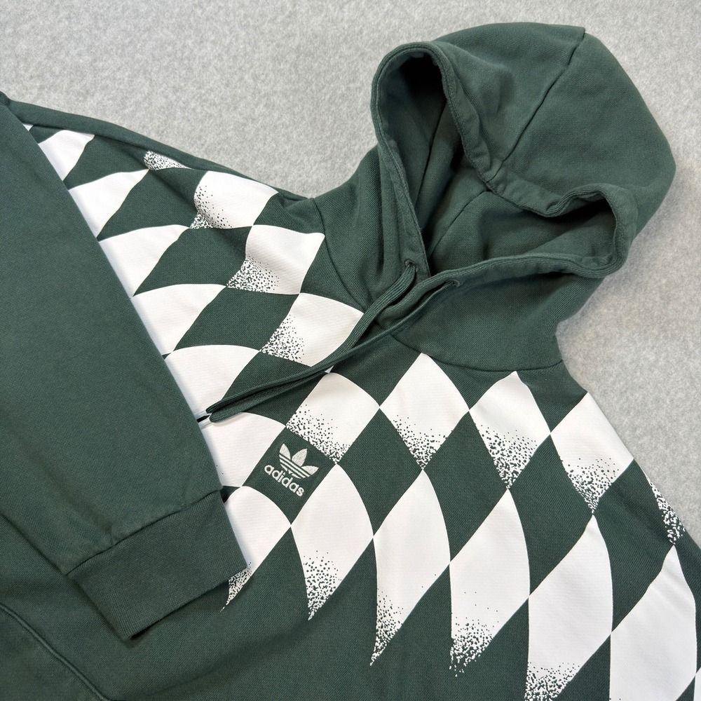 Adidas Originals Mens Large Green Diamond Graphic Trefoil Hoodie Sweatshirt